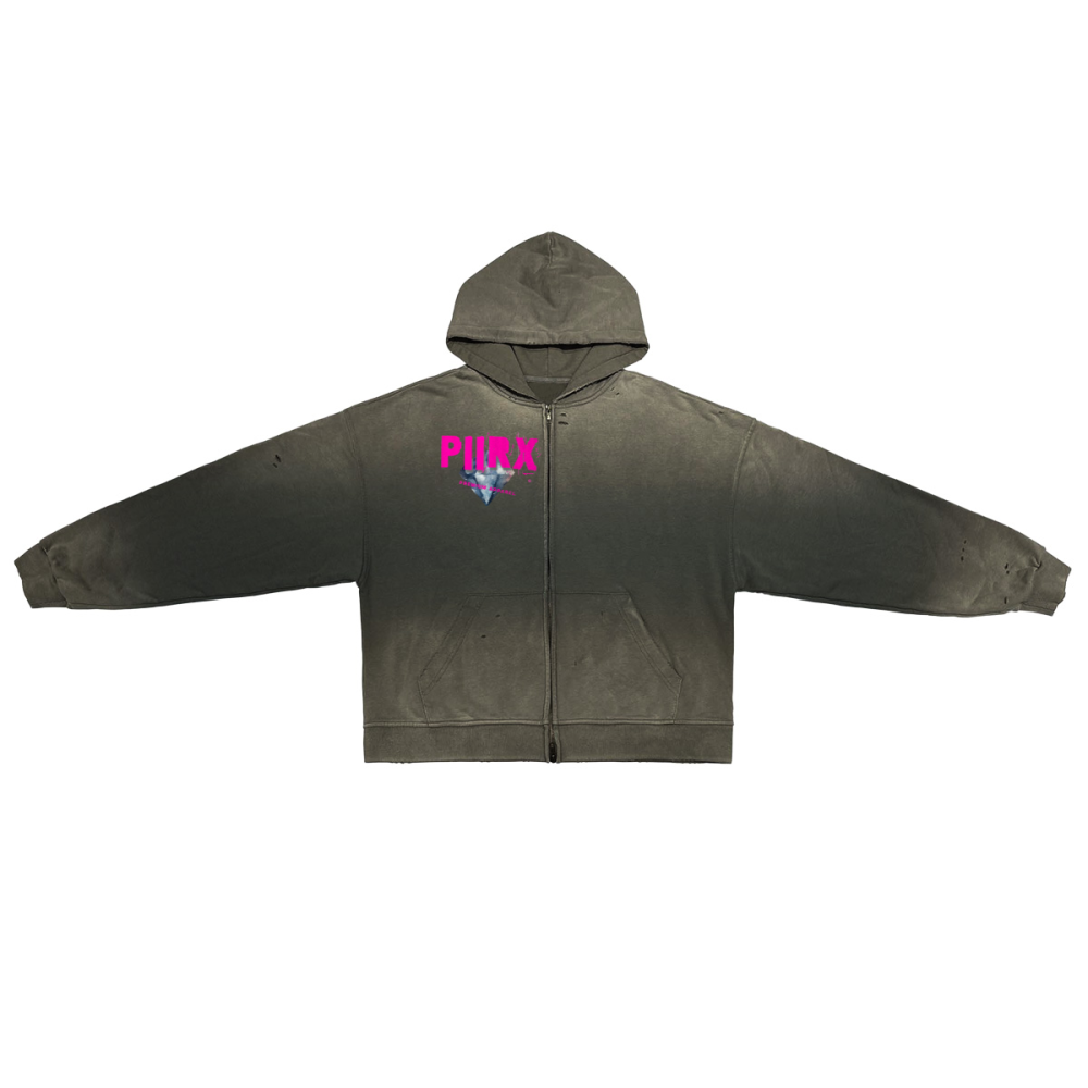 Washed Distressed Zip-Up Hoodie