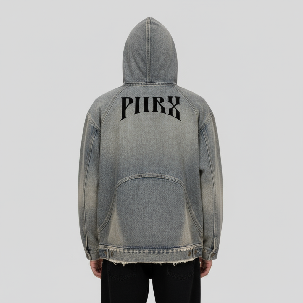 Washed Distressed Denim Hoodie