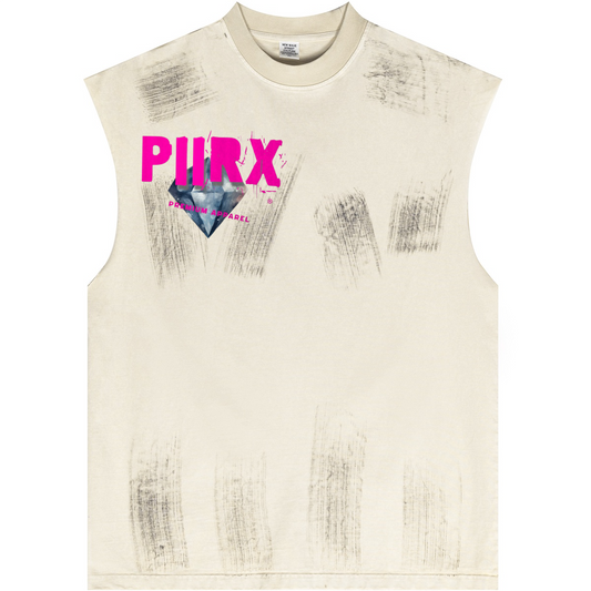 Distressed High Street Round Neck Sleeveless Tank Top(310GSM)
