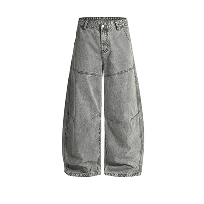 Unisex Washed Curved Blade Denim Jeans