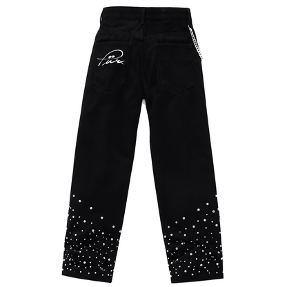 Unisex Rhinestone-Embellished Relaxed Straight-Leg Jeans