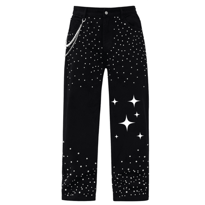 Unisex Rhinestone-Embellished Relaxed Straight-Leg Jeans