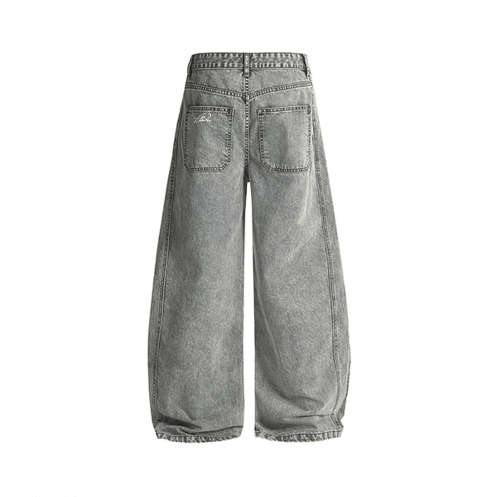 Unisex Washed Curved Blade Denim Jeans