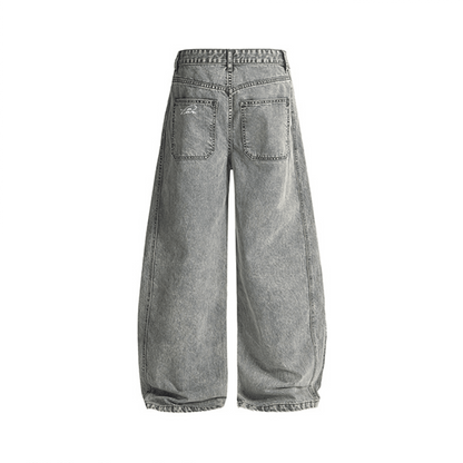 Unisex Washed Curved Blade Denim Jeans